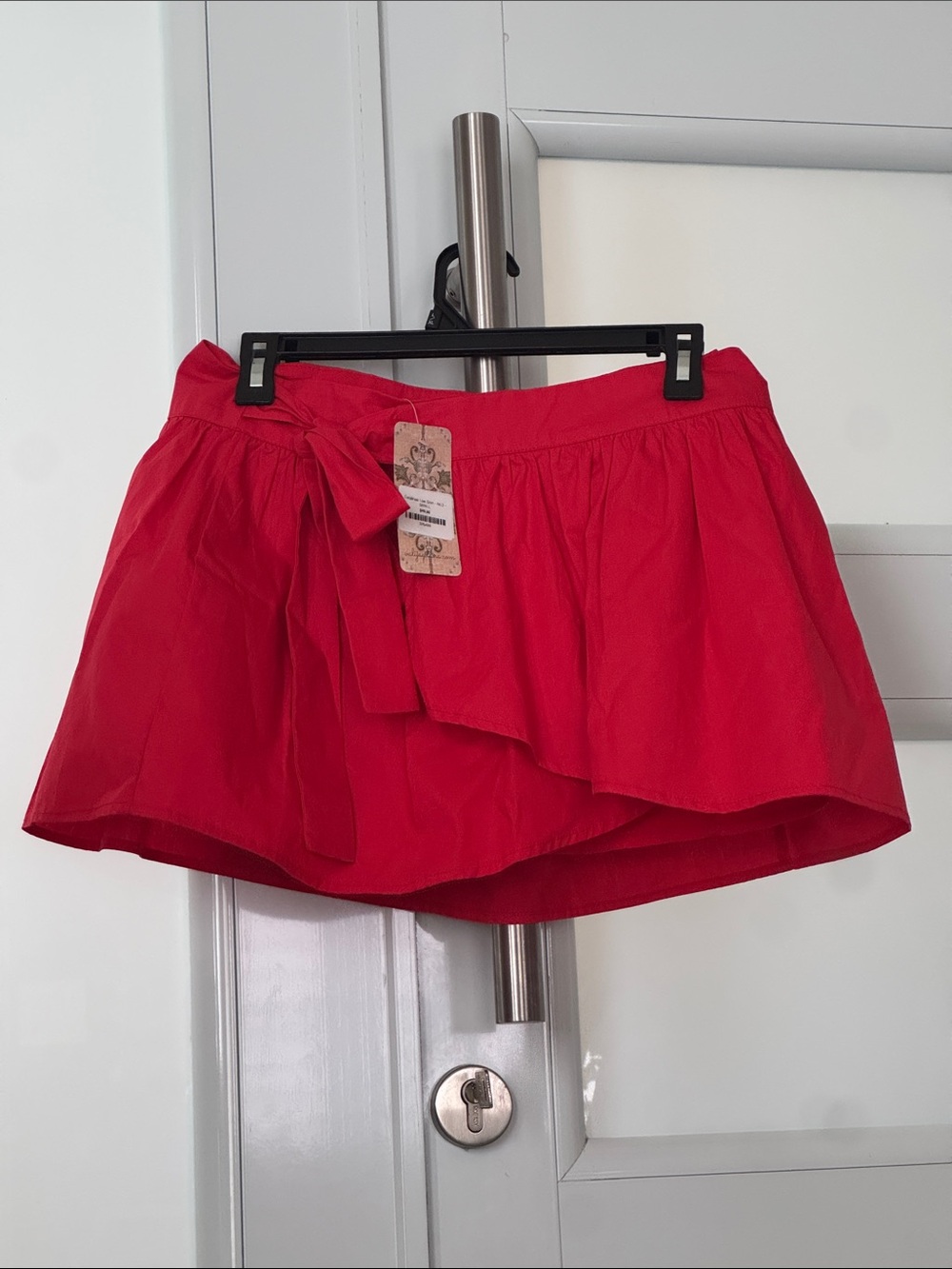 Red Wrap-Front Tie Skort with Bow Waist